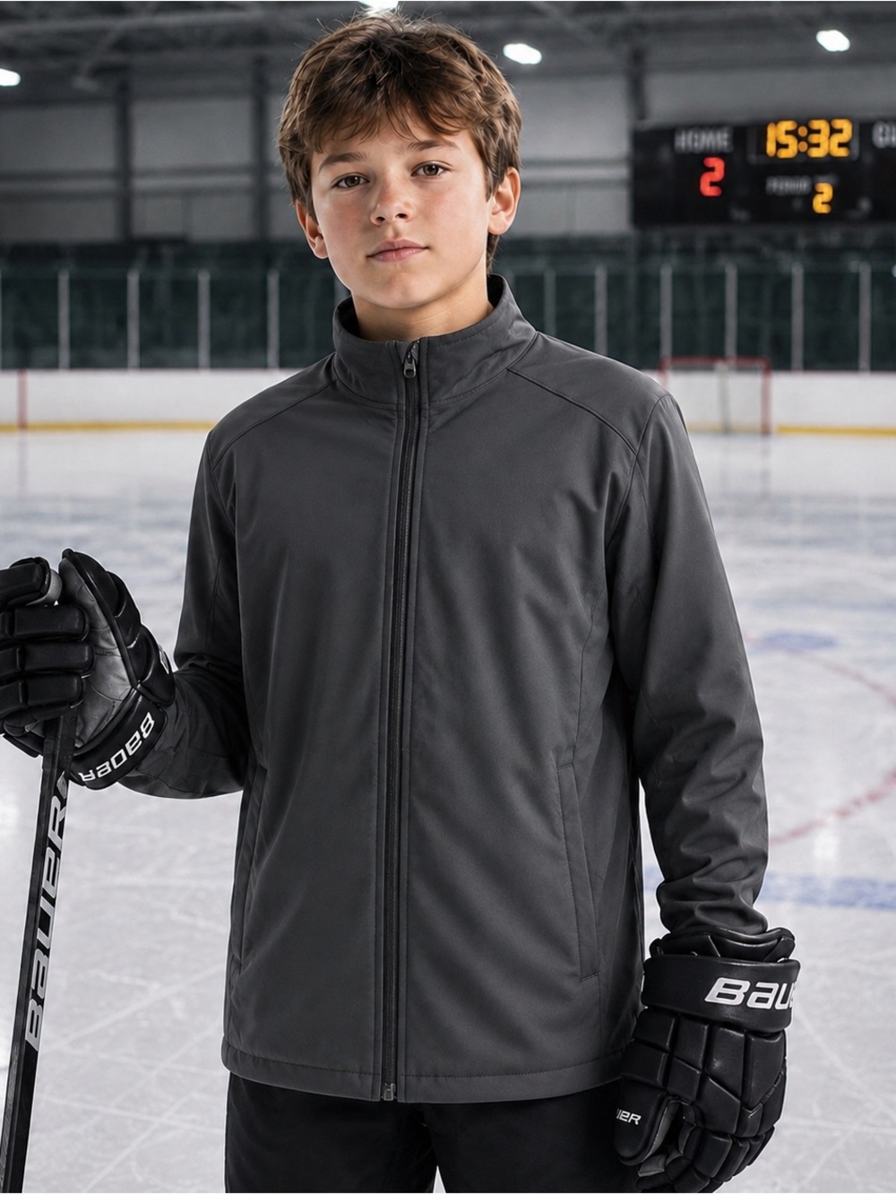 Youth CX2 Black Performance Softshell Jacket | Hockey Warm-Up Zip coat. Ptp 22
